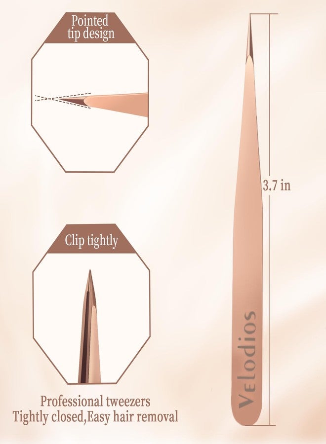 Velodios Pointed Tweezers for Women Facial Hair, Sharp & Precision Stainless Steel Tweezer for Eyebrows, Facial Hair and Fine Hairs Removal (Rose Gold) - Image 2